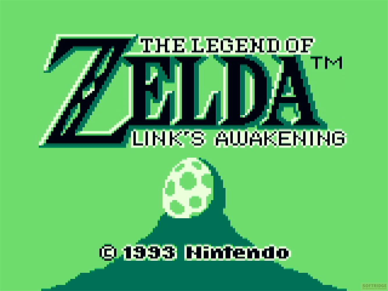 The Legend of Zelda: Link's Awakening Titelbildschirm mit Nintendo-Logo von 1993.