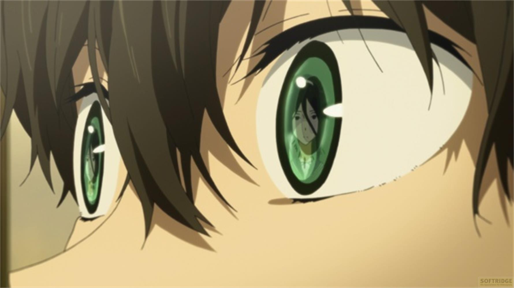 Primo piano di occhi anime, una ragazza si riflette nell'occhio destro.
