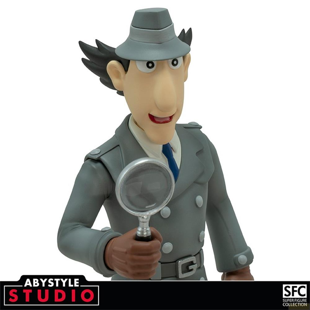 Eine Figur von Inspector Gadget, die eine Lupe hält. Er trägt einen grauen Trenchcoat.