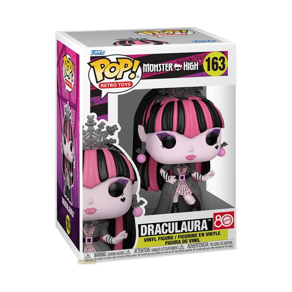 Figura Funko Pop de vinilo de Draculaura de Monster High en caja rosa y negra.