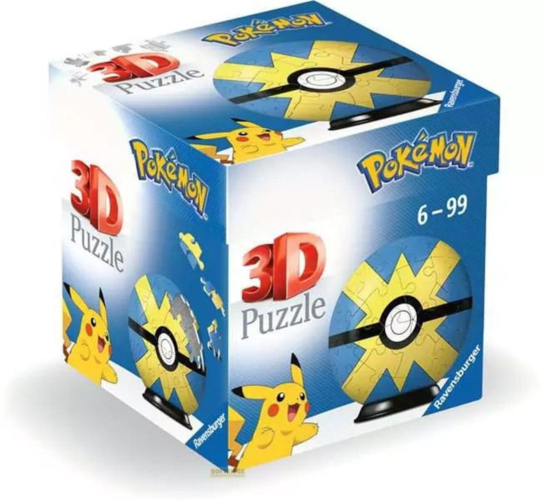 Pudełko z puzzlami 3D Pokémon z Pikachu i wzorem Pokeballa, Ravensburger.