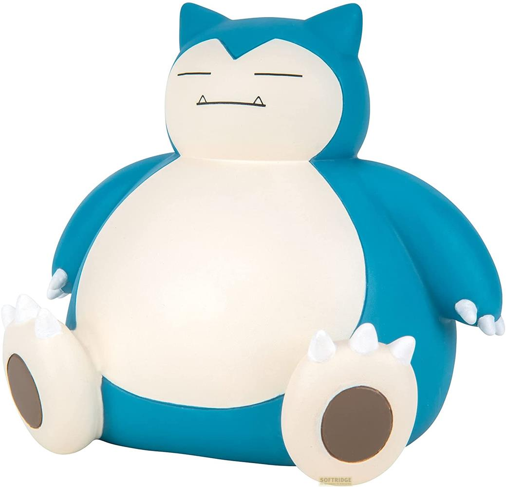 Blauer Snorlax-Figur mit weißen Klauen und braunen Füßen, sitzt.