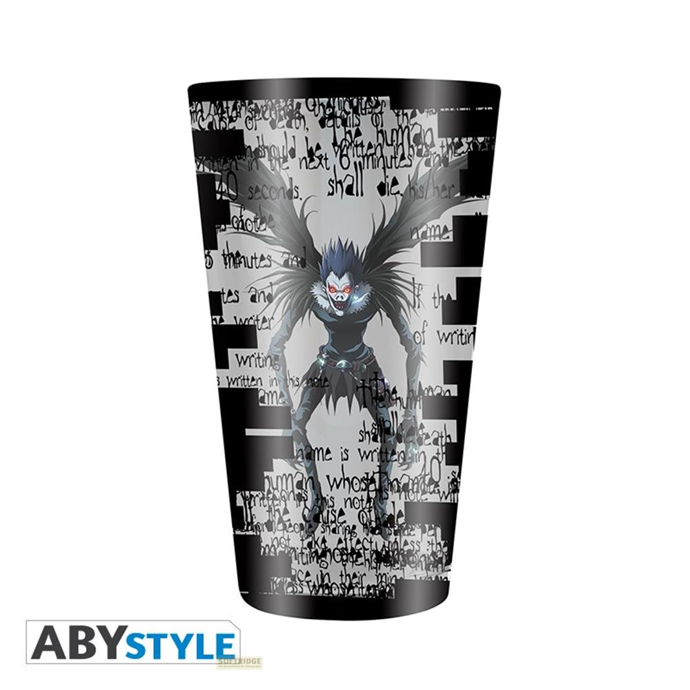 Ein Glas mit dem Charakter Ryuk aus Death Note, der auf Text basiert.