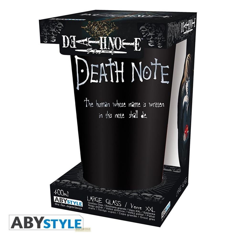 Ein schwarzer Becher mit "Death Note"-Logo und Schriftzug. "The human whose name is written in this note shall die."