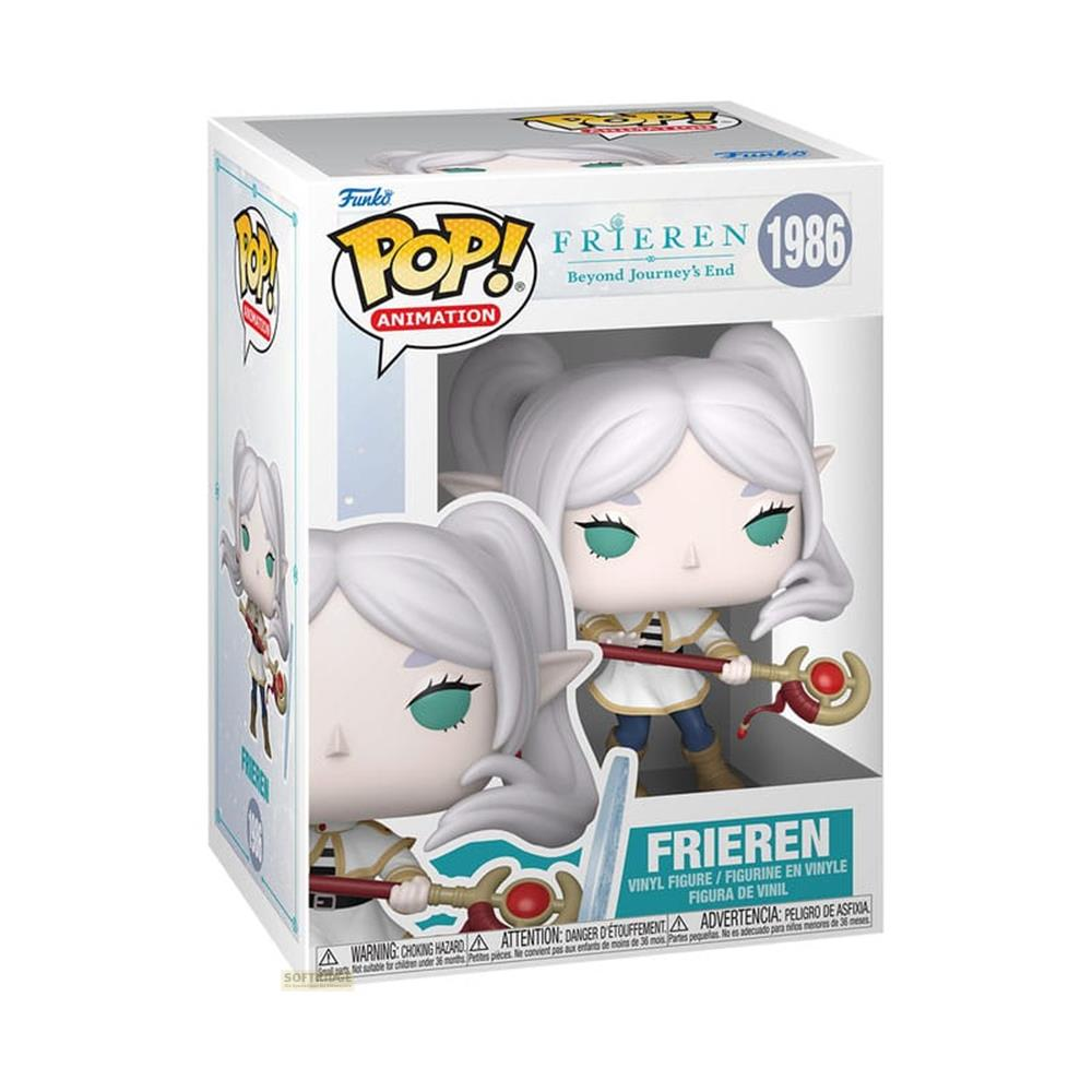 Figura Funko Pop! de Frieren con bastón en caja, diseño de animación.