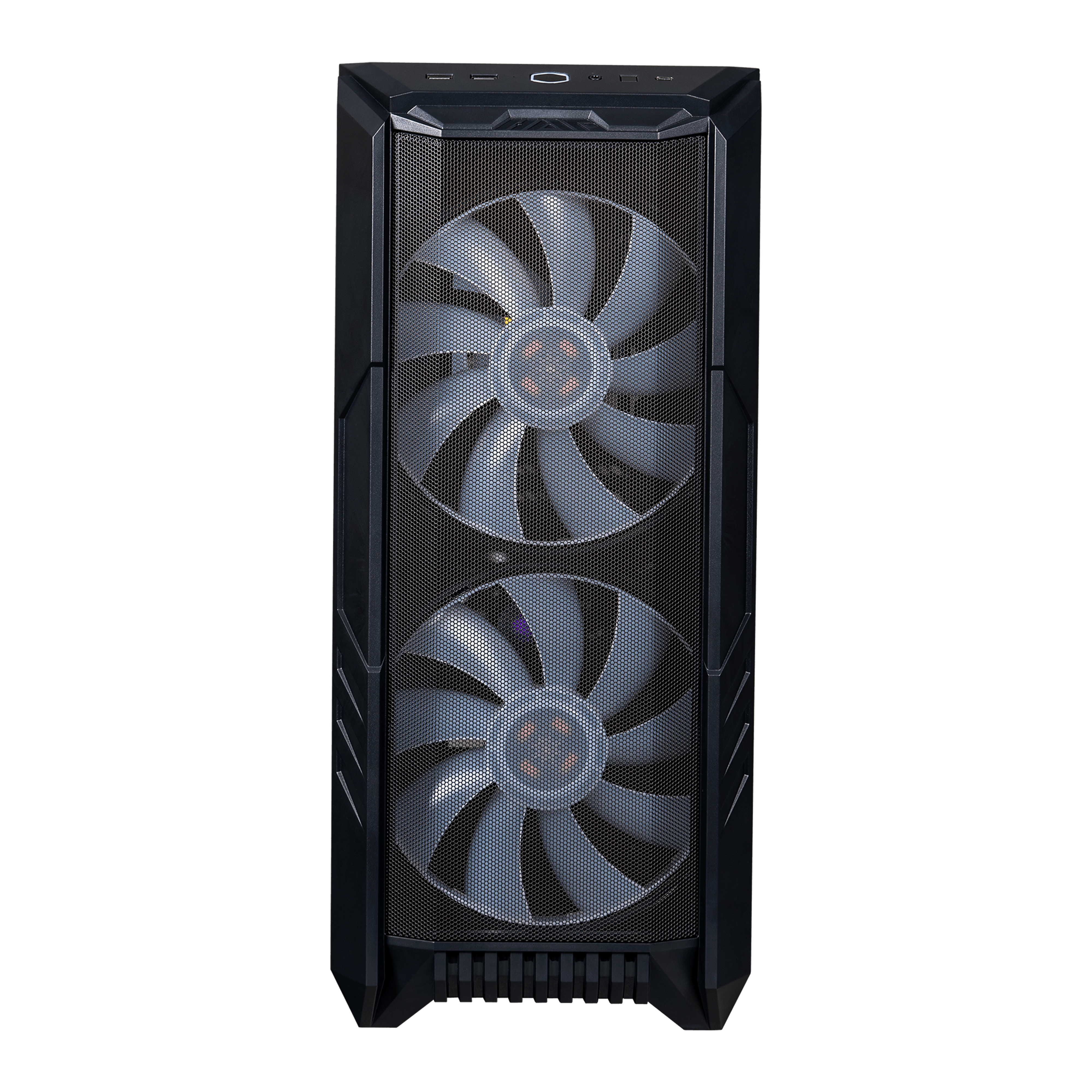 Case PC nero con due ventole e porte superiori.
