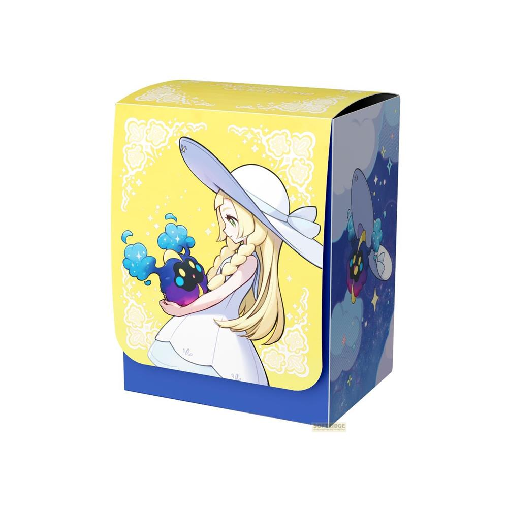 Une boîte avec art d'anime : une fille avec un chapeau tient un Pokémon. Jaune et bleu.