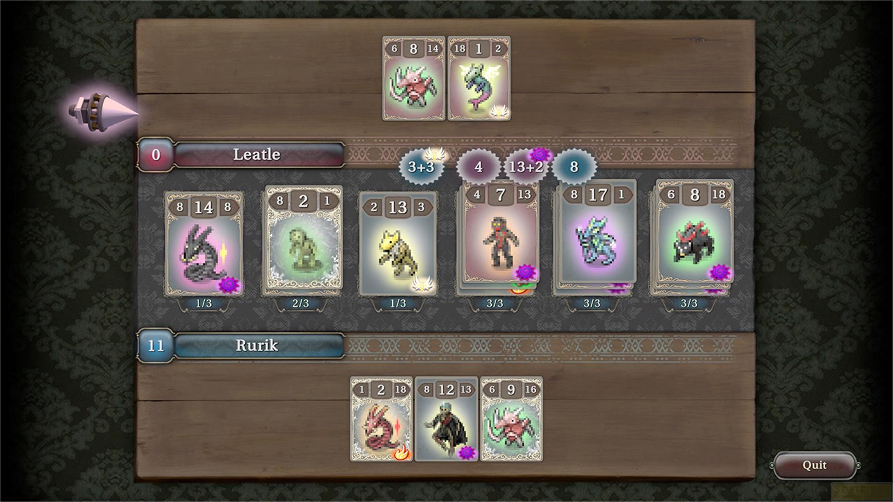 Gioco da tavolo con carte e numeri per due giocatori, Leatle e Rurik.