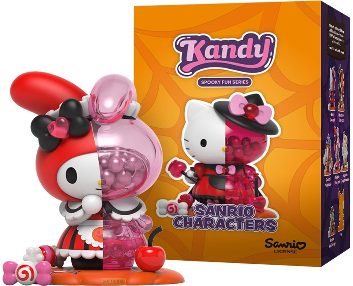 Figurines Sanrio Kandy : My Melody et Hello Kitty avec corps transparents remplis de bonbons.