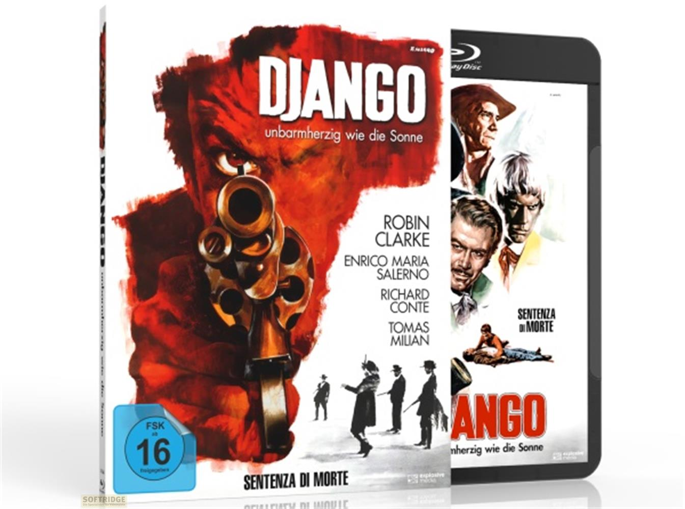 Copertina film Django con pistola, attori e bollino FSK 16.