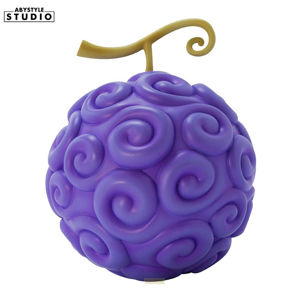 Eine lila, spiralförmige Teufelsfrucht mit einem goldenen Stiel.