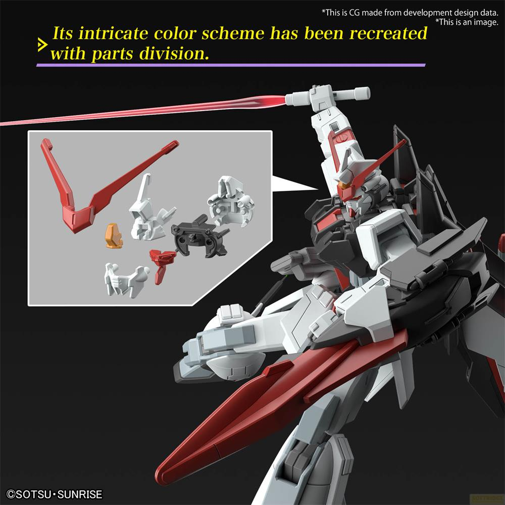 Un robot blanc et rouge avec une épée rouge sur fond noir.
