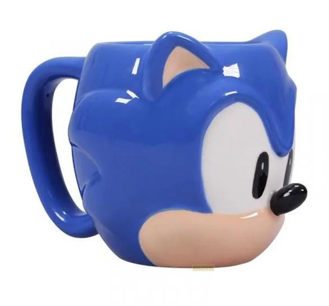Taza azul de Sonic con orejas y hocico.