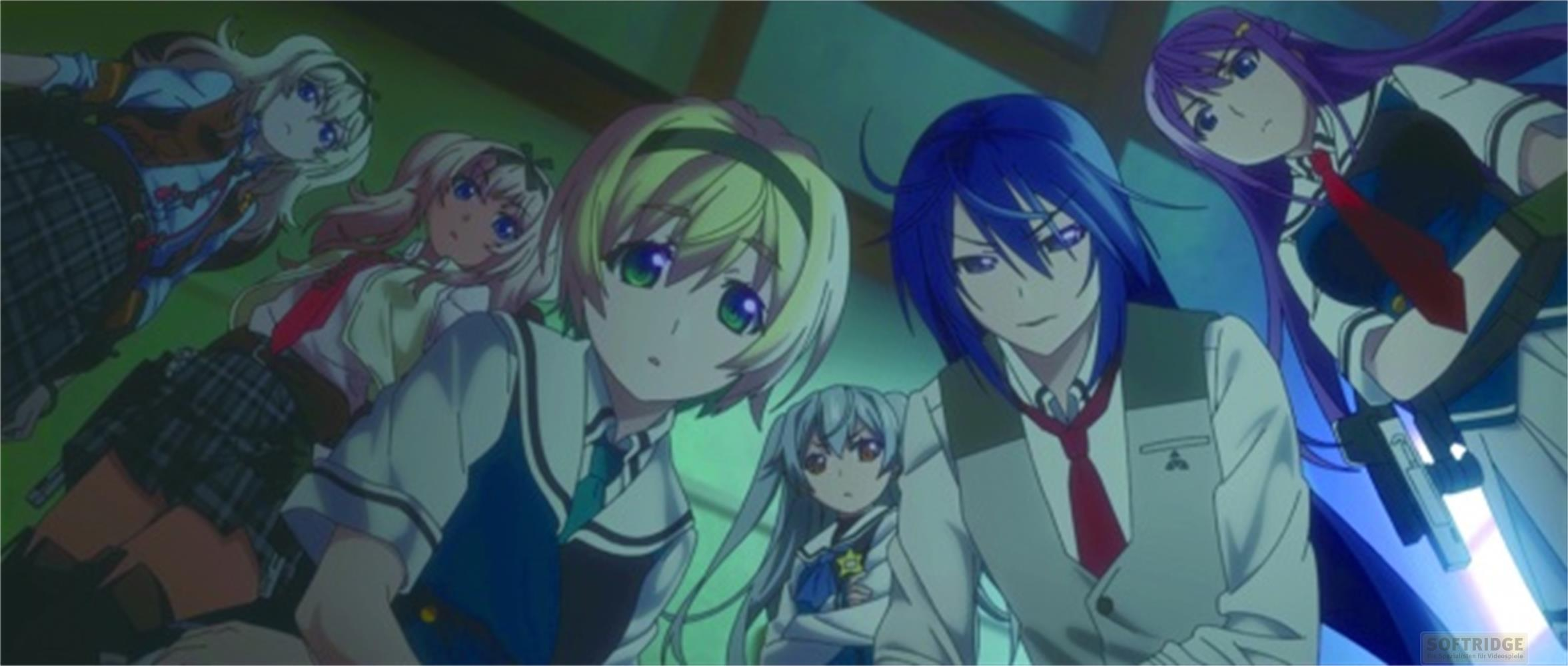 Personaggi anime in uniformi scolastiche con acconciature e colori degli occhi vari.