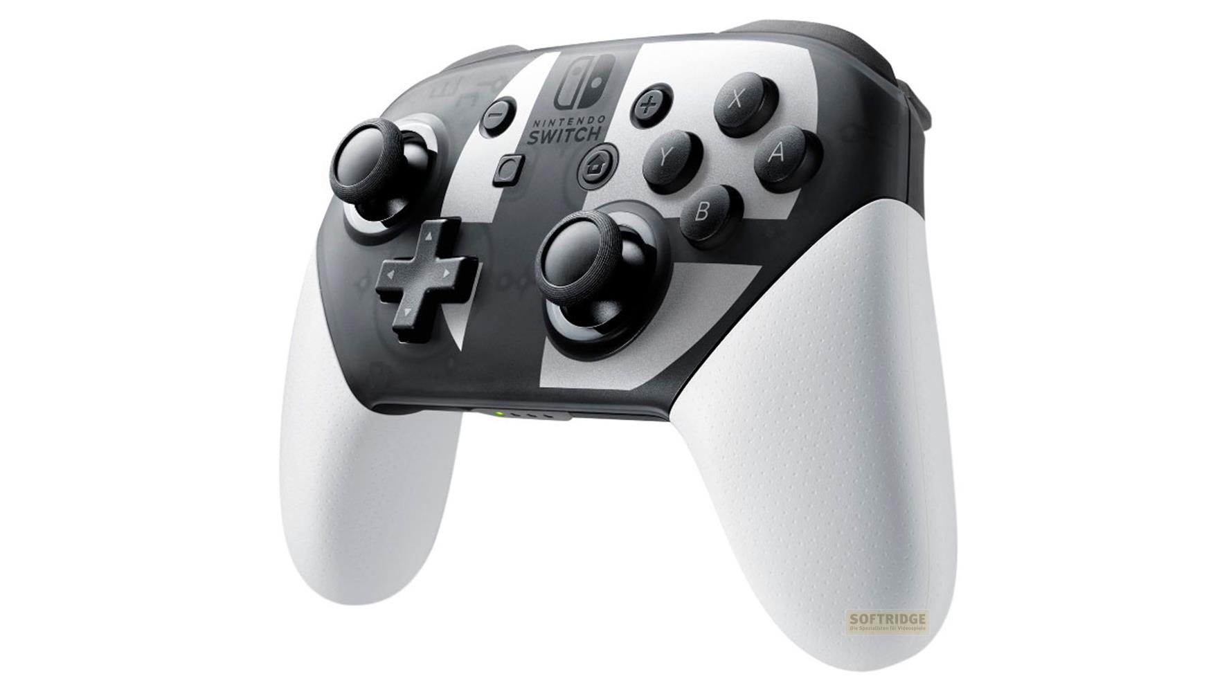 Kontroler Nintendo Switch Pro w kolorze czarno-białym z szarym wzorem.