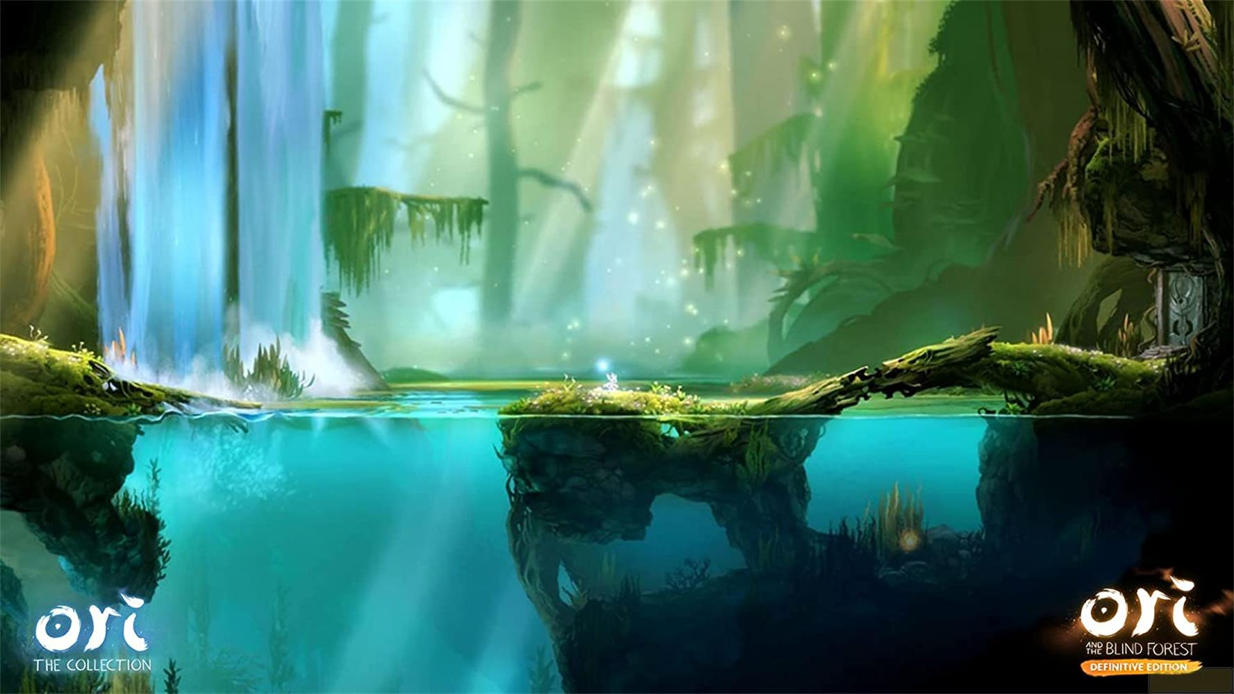 Ein Wasserfall stürzt in einen klaren See, umgeben von üppigem Grün.
