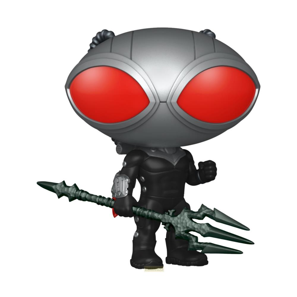 Una piccola figura di Black Manta con un tridente, su sfondo bianco.