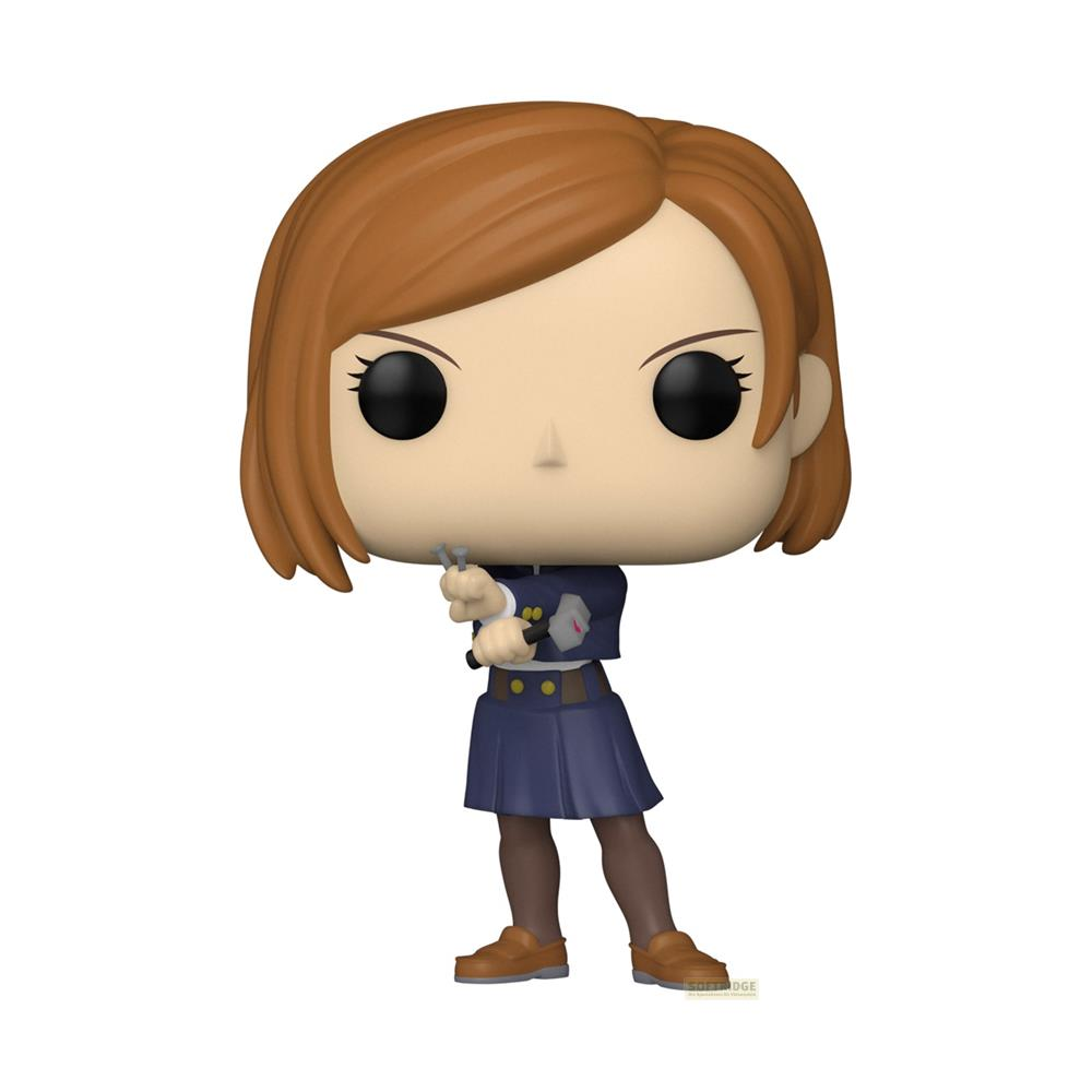 Een figuur met bruin haar in een blauw uniform houdt een hamer en een spijker vast.