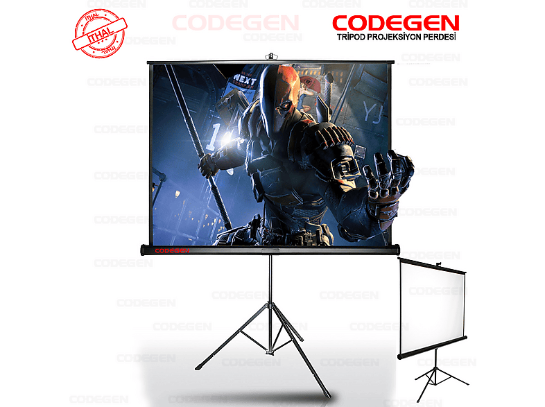 CODEGEN TX-24 240x200 cmTripod Ayaklı Taşınabilir Manuel Arkası Siyah Fonlu Projeksiyon Perdesi