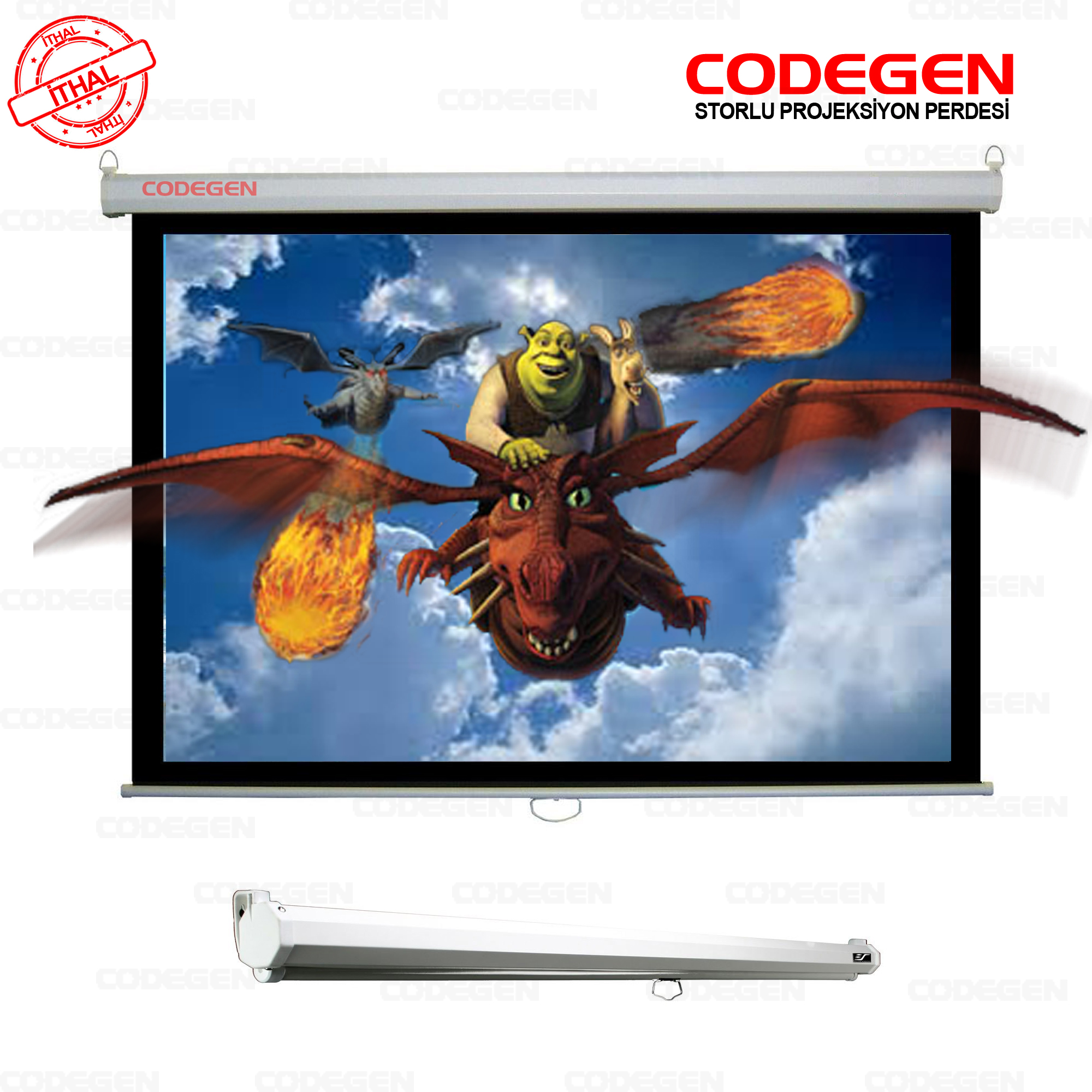 CODEGEN AX-18 180x180 CM Storlu Manuel  Arkası Siyah Fonlu Projeksiyon Perdesi