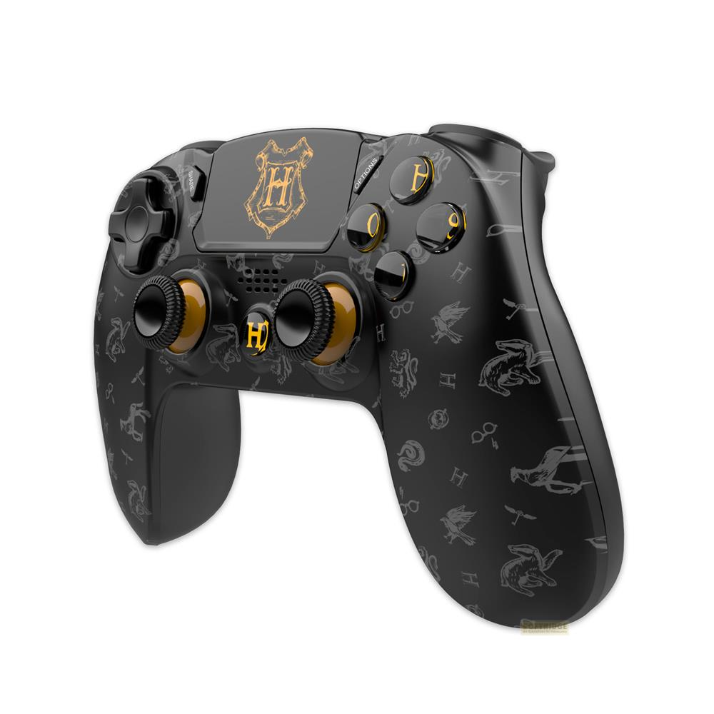 Controller nero a tema Harry Potter con accenti dorati.