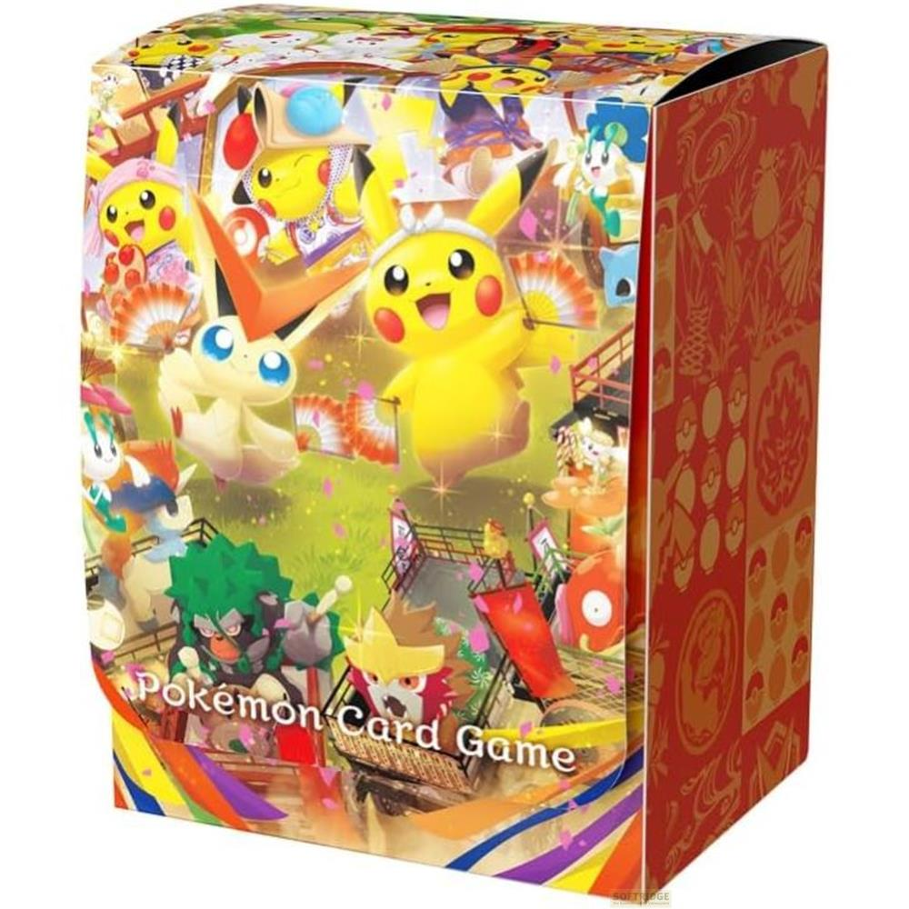 Une boîte colorée mettant en scène des personnages Pokémon. Pikachu et d'autres Pokémon sont représentés.