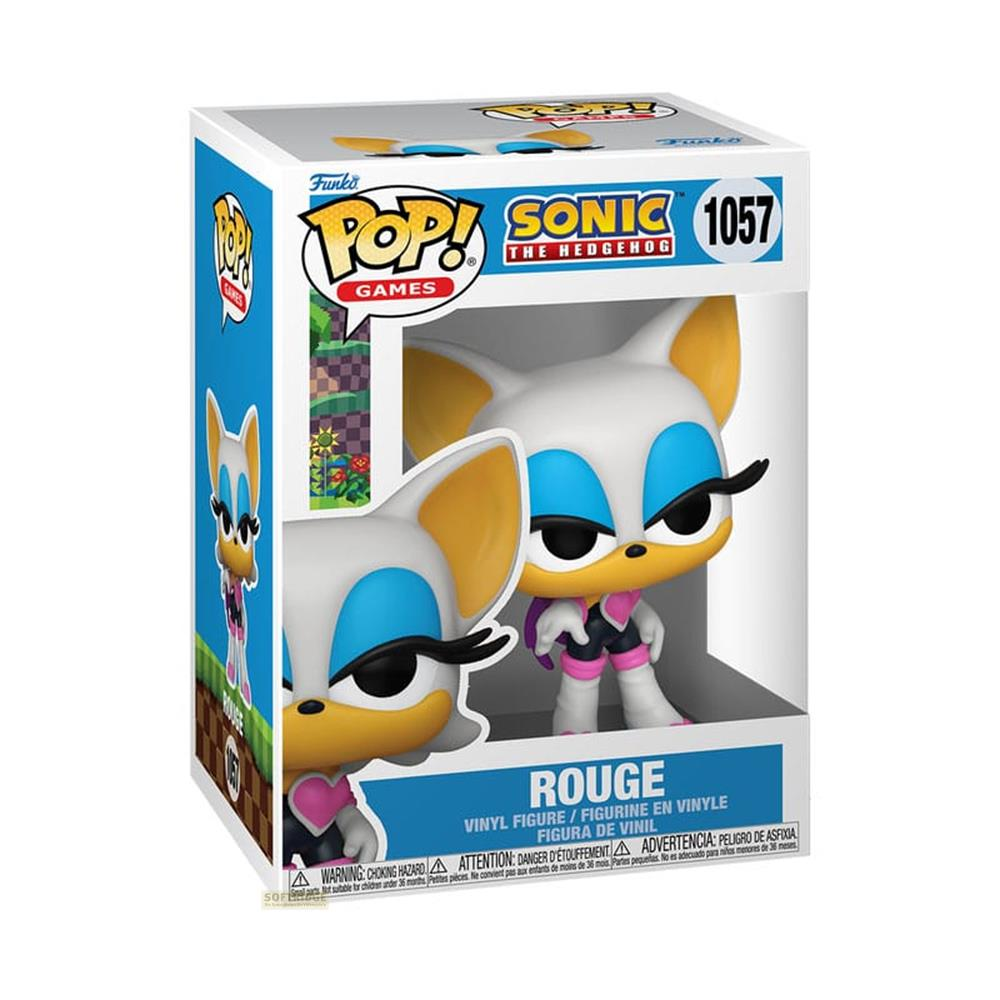 Funko Pop! Sonic The Hedgehog Rouge Vinylfigur in OVP. Weiße fledermausähnliche Figur mit blauen Augen.
