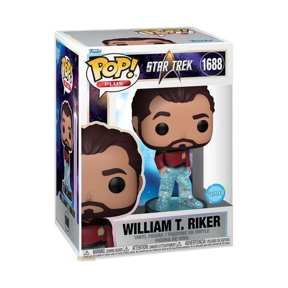 Funko Pop! Figur von William T. Riker aus Star Trek, in einer Box mit Glitzer.