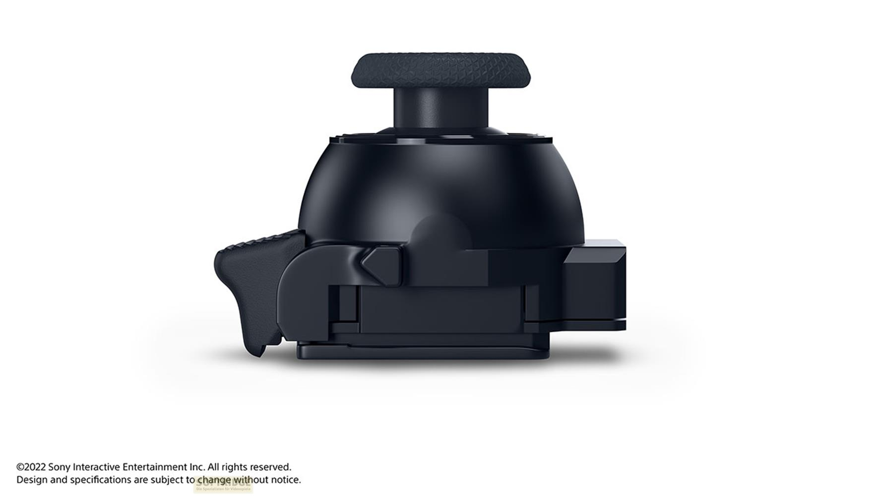 Un accessorio per controller da gioco nero con joystick e impugnature.