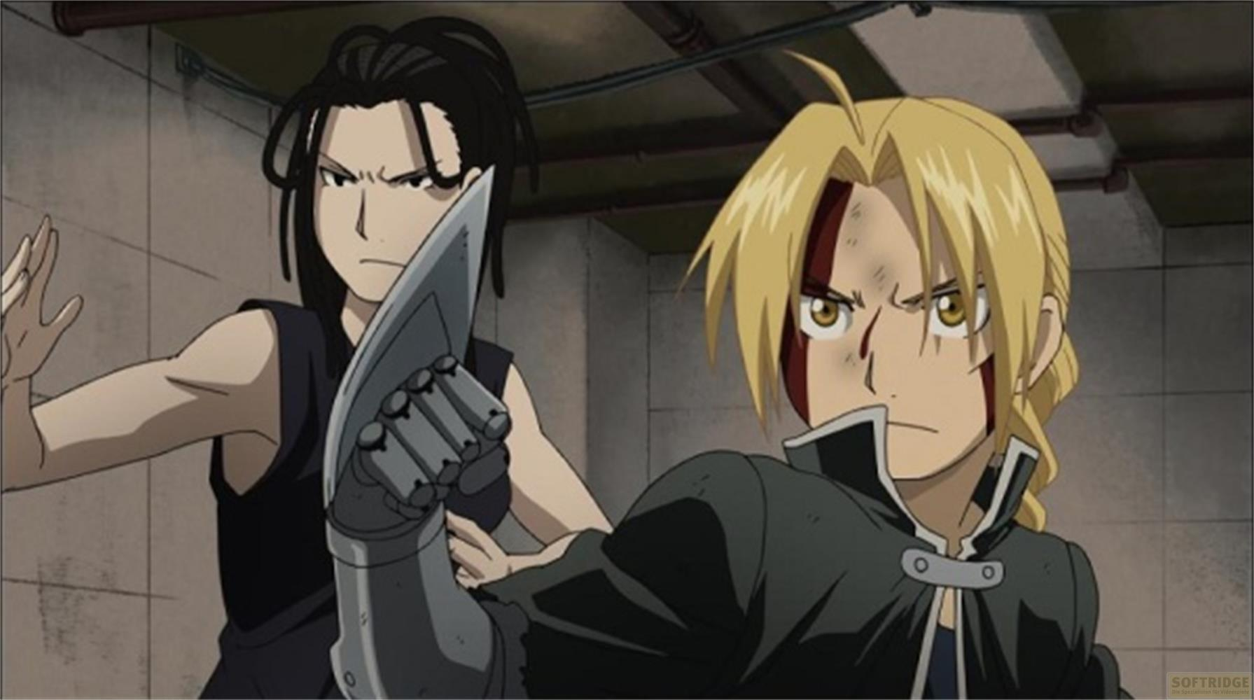 Due personaggi anime, uno biondo e uno moro, sembrano pronti a combattere.