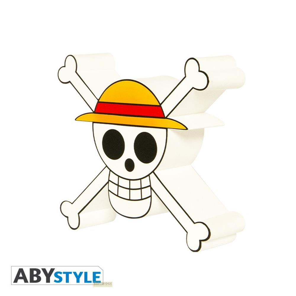 Calavera con sombrero de paja, huesos cruzados y un logo abajo.