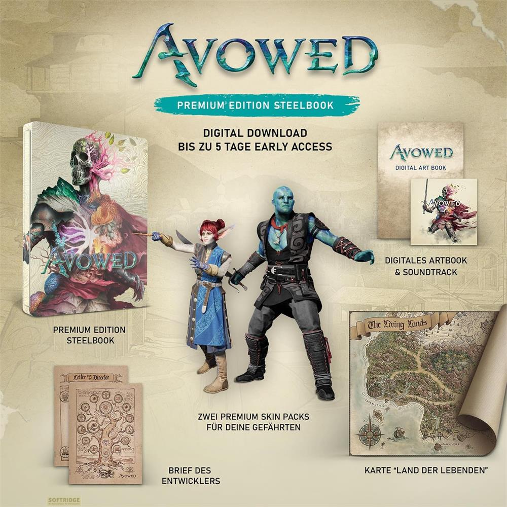 Avowed Premium Edition ze steelbookiem, figurkami, mapą i artbookiem.