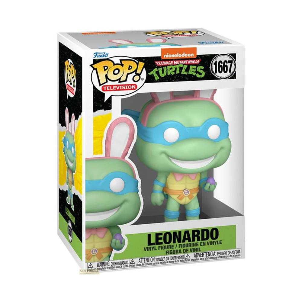 Funko Pop TMNT Leonardo con orecchie da coniglio, figura in vinile in scatola.