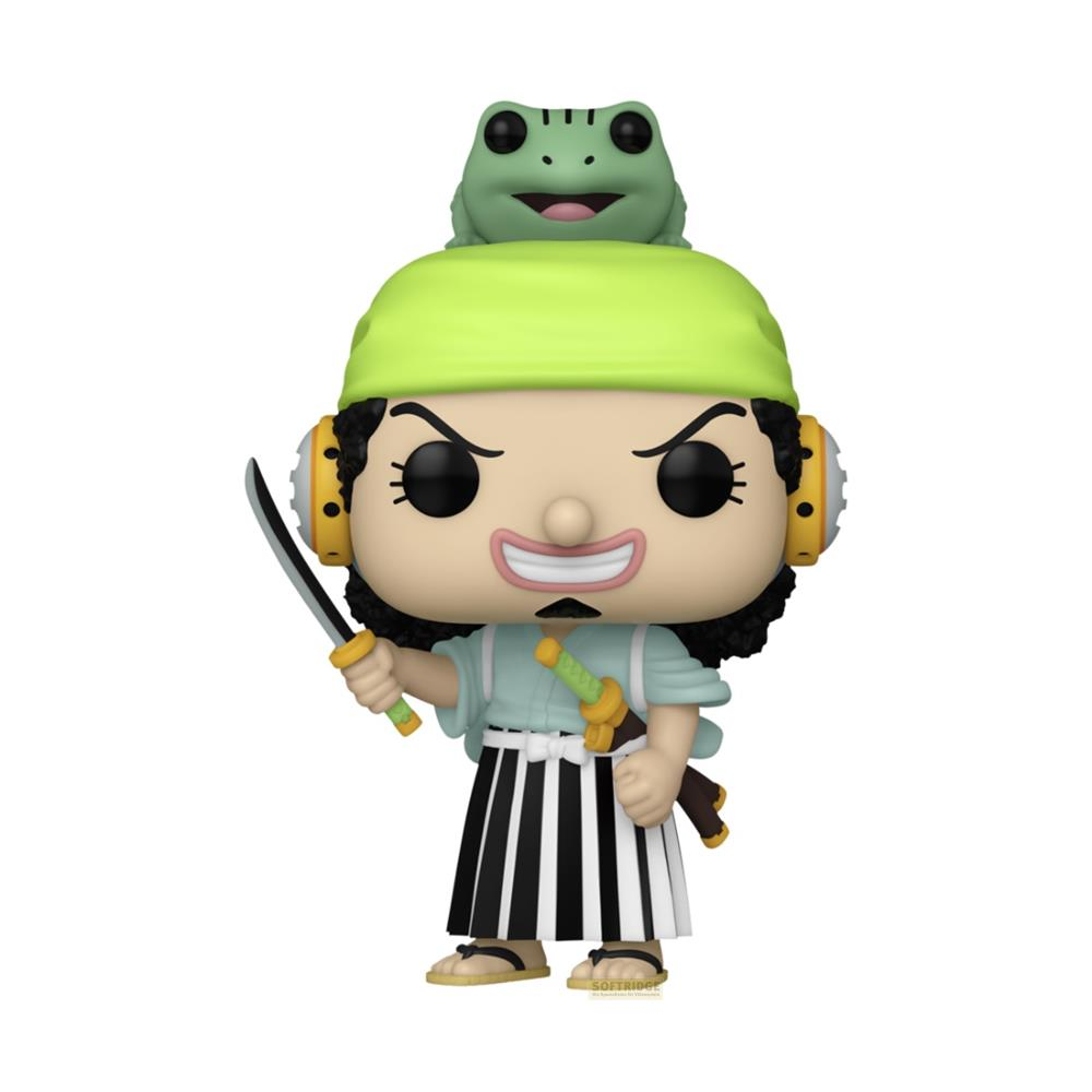 Una figura con una rana in testa, che tiene una spada.