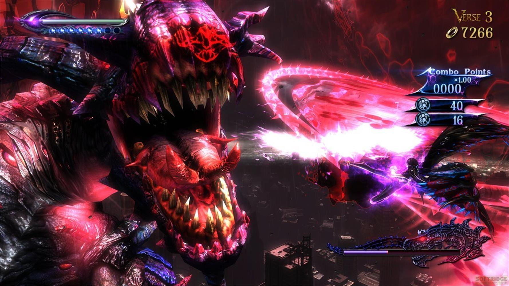 Un drago rosso combatte una figura alata davanti a uno skyline cittadino.