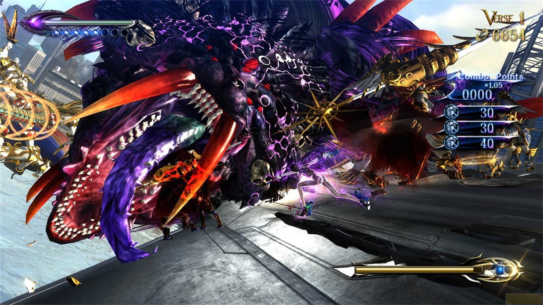 Un grande drago combatte personaggi con uno sfondo cittadino.