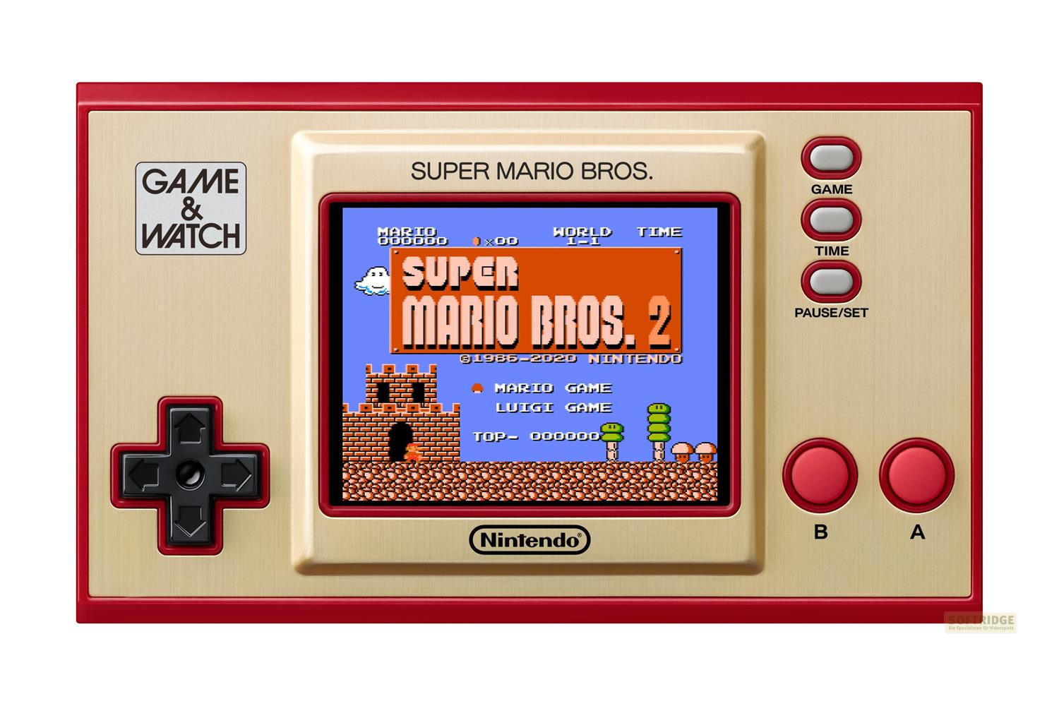 Ein Game & Watch mit Super Mario Bros. 2 auf dem Bildschirm.