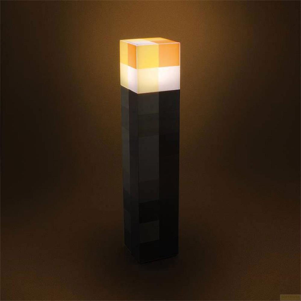 Ein Minecraft-Fackel-Licht mit schwarzem Stiel und leuchtendem Kopf.