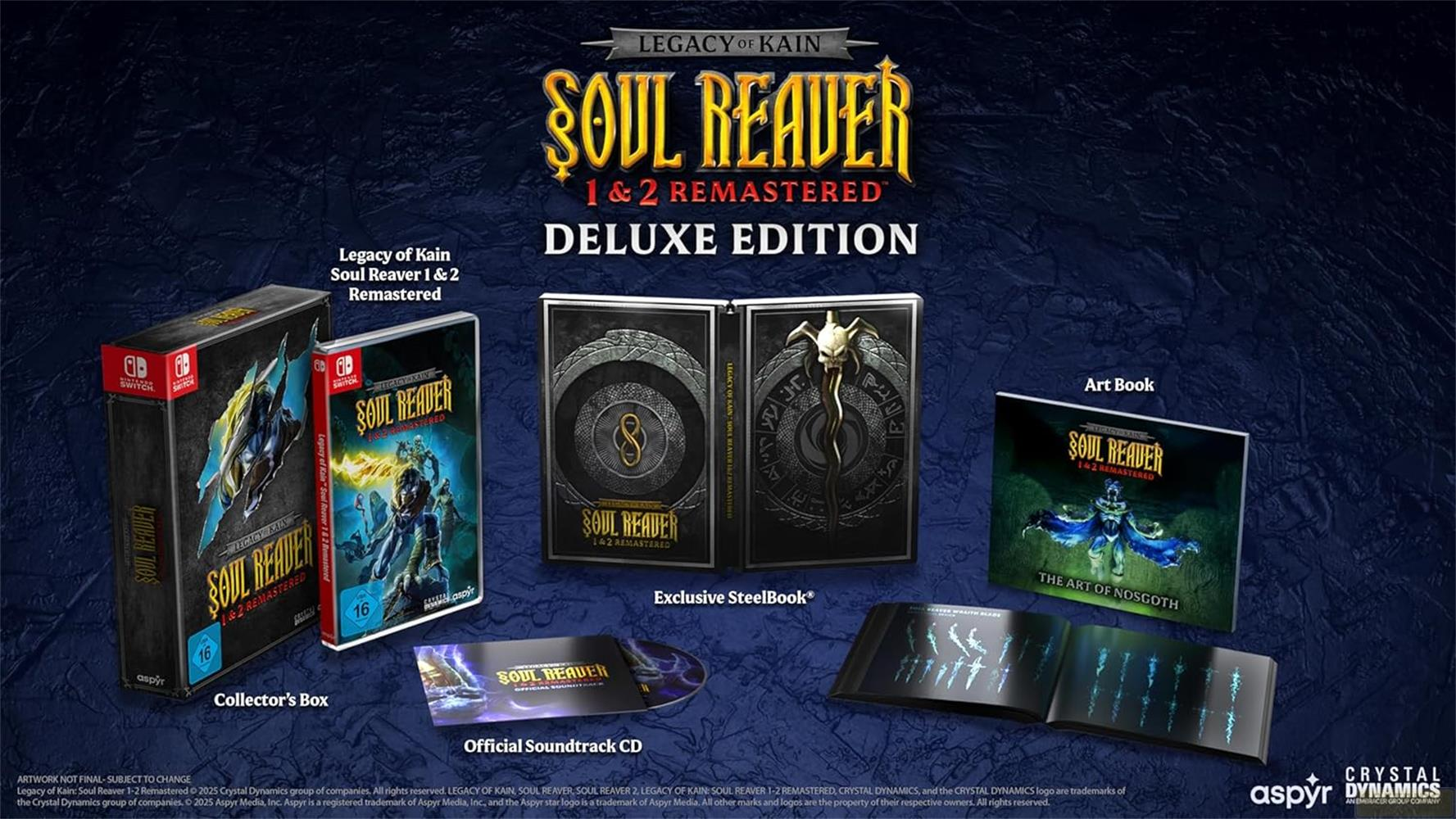 Legacy of Kain: Soul Reaver 1 & 2 Deluxe Edition-Inhalt mit Collector's Box, SteelBook, Artbook und CD.