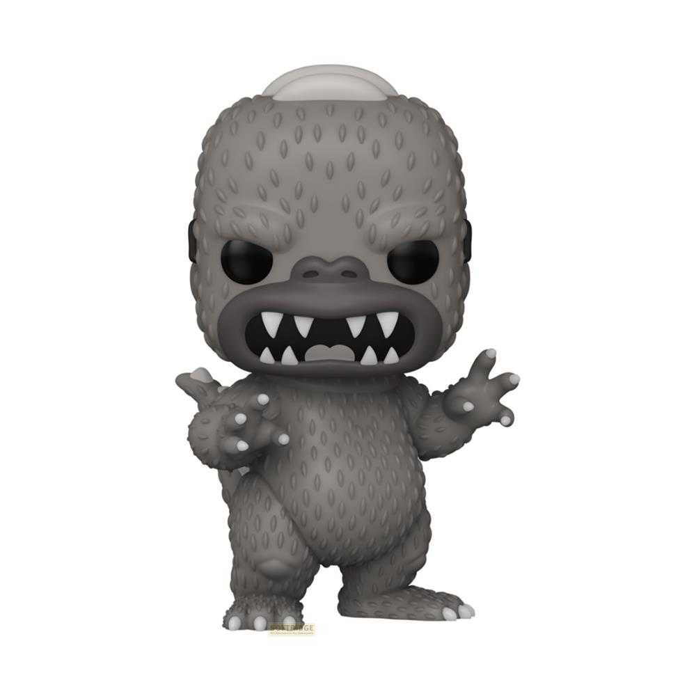 Figura Funko Pop grigia di un mostro con denti bianchi e occhi neri.