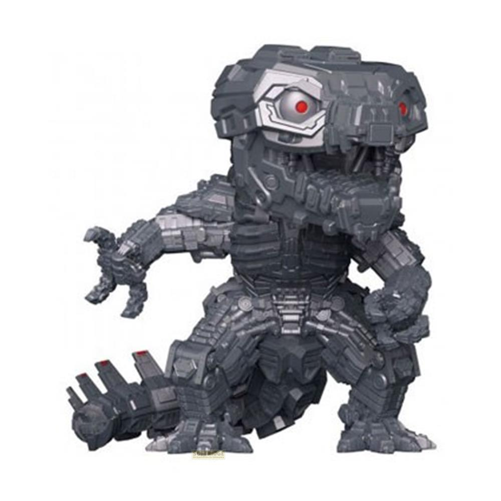 Eine graue mechanische Godzilla-Figur mit roten Augen und detaillierten Gliedmaßen.