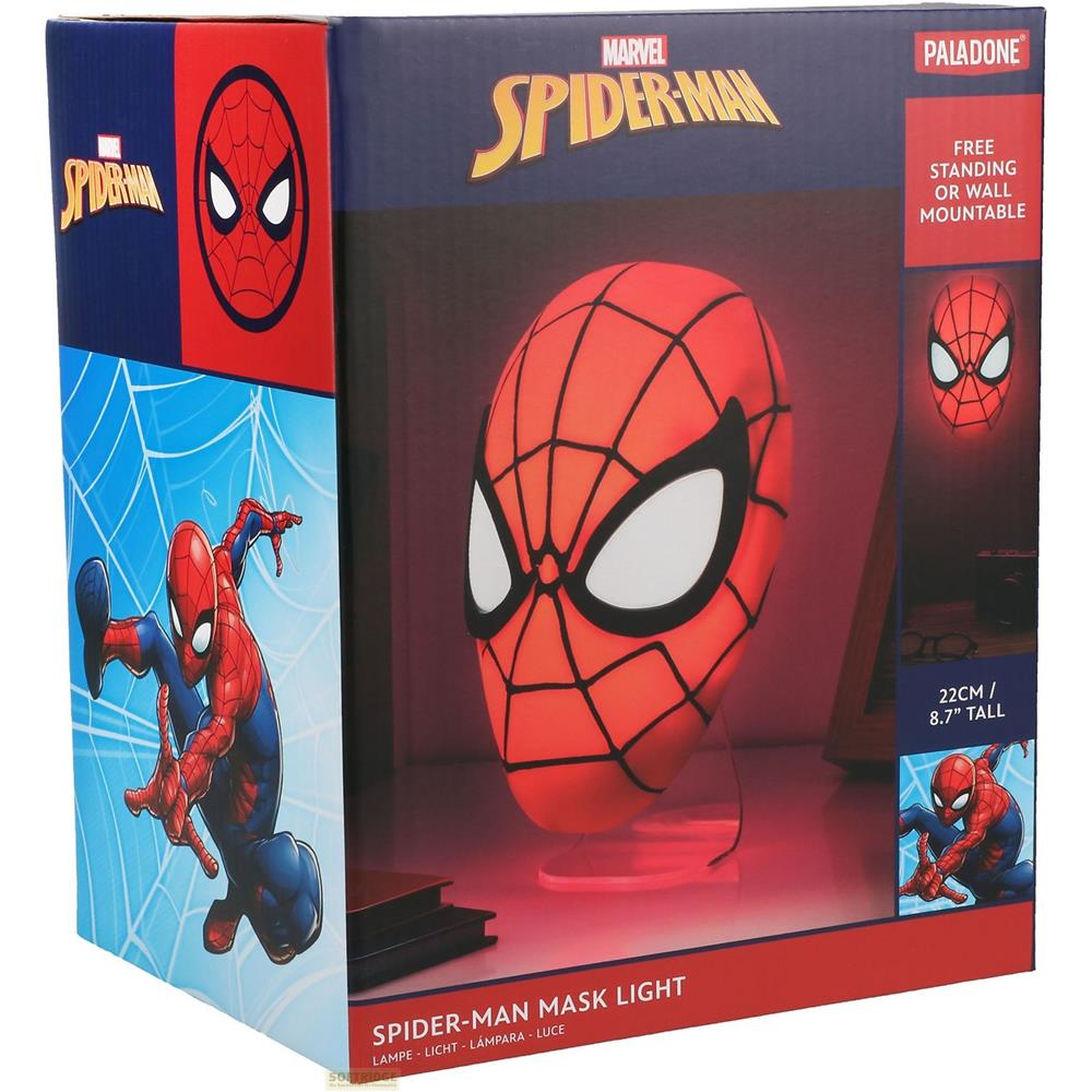 Opakowanie lampy w kształcie maski Spider-Mana z logo Marvel.