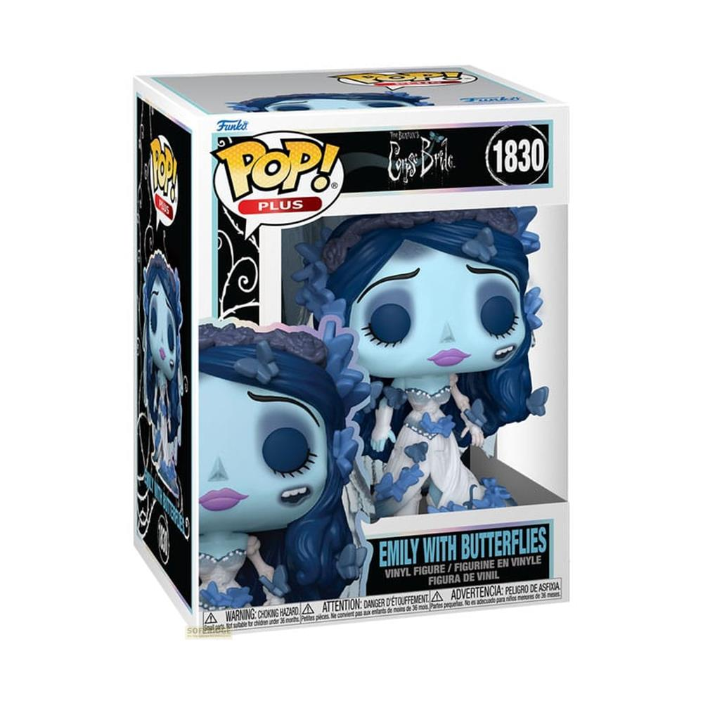 Funko Pop Figur Emily mit Schmetterlingen, blaue Haut, Hochzeitskleid.