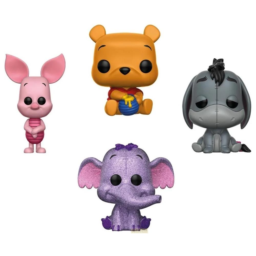 Quattro figure di Winnie the Pooh: Pimpi, Pooh con vaso di miele, Tigro ed Eeyore.