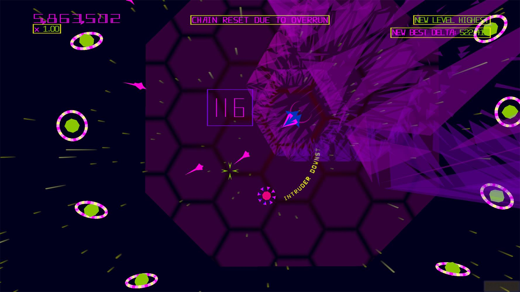 Ein violettes Spiel mit Punkten, Zahlen und einem Spielschiff.