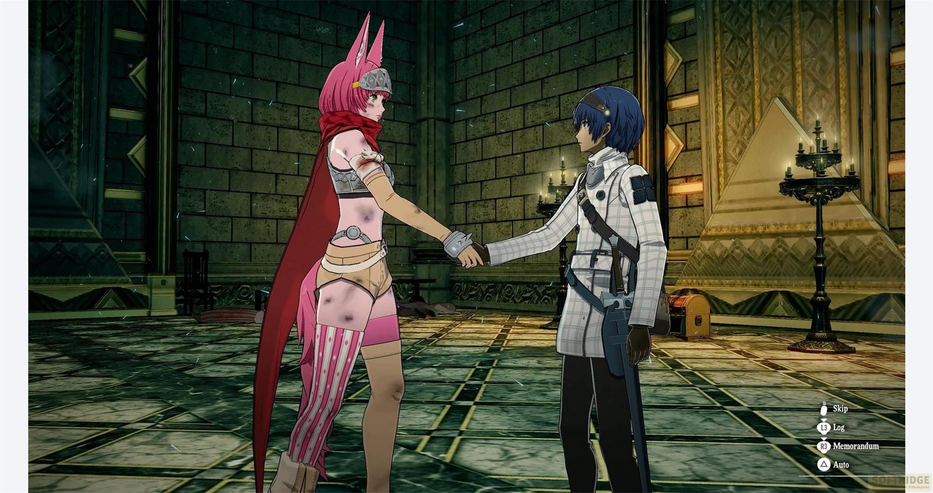 Due personaggi, uno con orecchie e mantello rosa, l'altro con giacca a quadri, si stringono la mano.