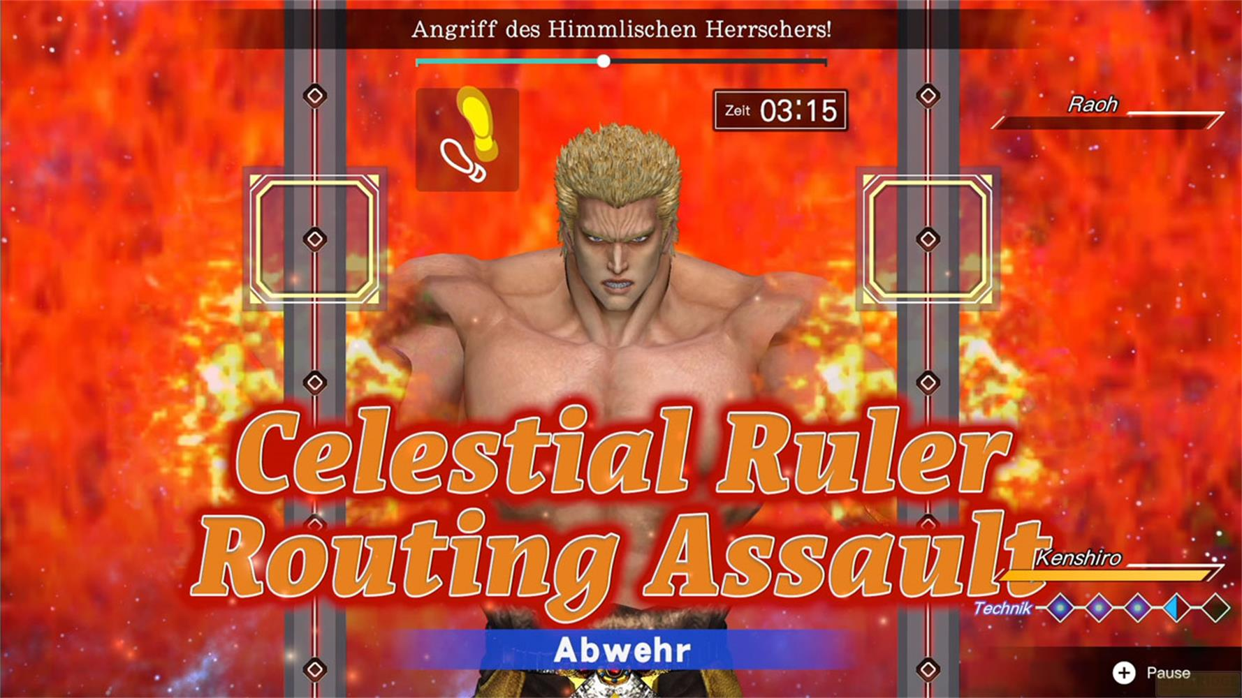 Ein Mann mit blonden Haaren im Kampfanzug vor einer feurigen Kulisse.