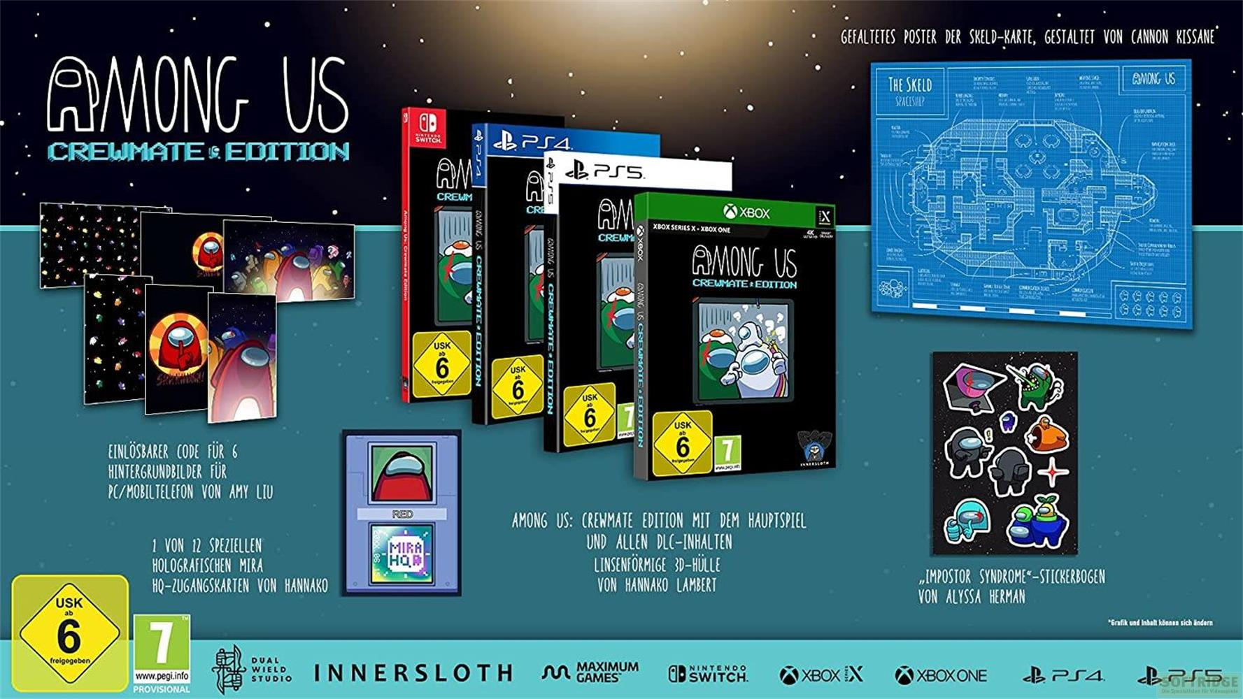 Among Us Crewmate Edition mit Spielhüllen für Switch, PS4, PS5, Xbox. Poster & Sticker.