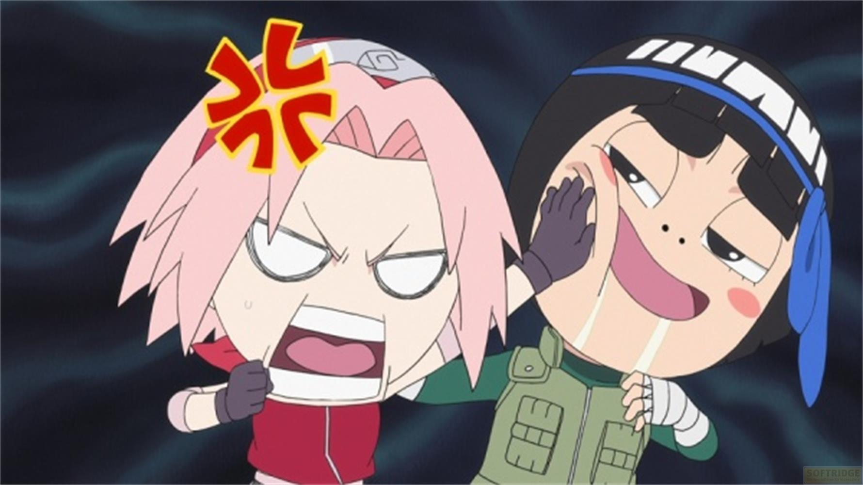 Sakura con segni rossi di rabbia viene schiaffeggiata da Rock Lee.