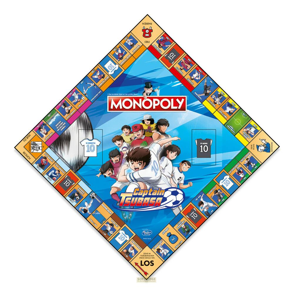 Monopoly Captain Tsubasa Brettspiel mit Anime-Charakteren und Fußballmotiven.